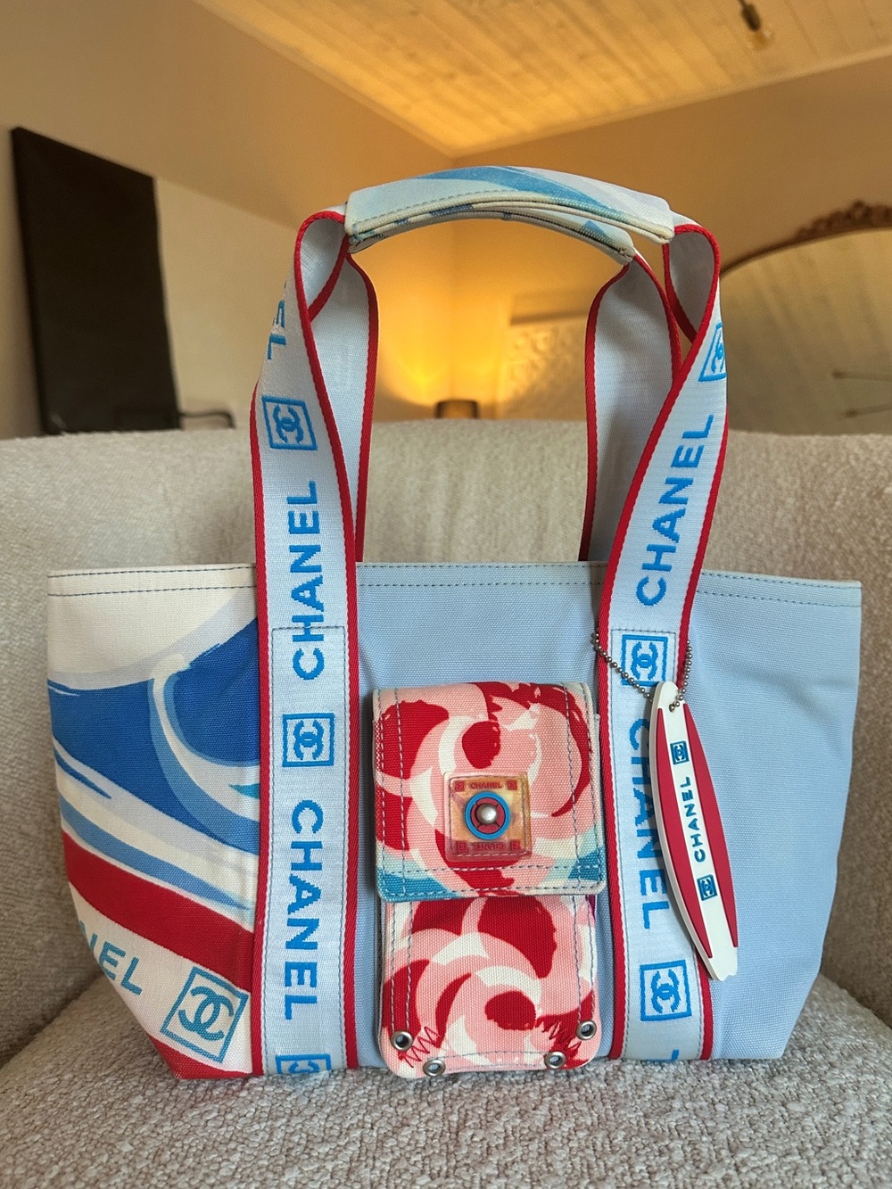 CHANEL Surf Line Canvas Tote Bag with Surfboard Charm, Y2k vintage 2002